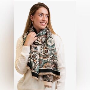 Elegant Black Paisley Multi Color Scarf NWT